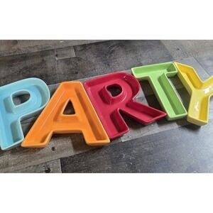 PARTY Colorful Ceramic Letter Dishes Serving Snack Candy Trays 5pcs.. 6"H